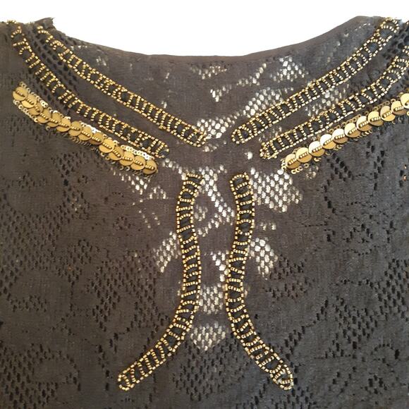 Free People Brown Beaded Lace Bodice Dress Swing Style Lined Size XS 2 - 4 - Picture 8 of 12